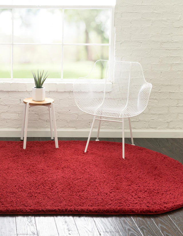 Cherry Red 8' x 10' Everyday Shag Oval Area Rug Thick Soft Touch Fluffy & Plush Shaggy Pile 100% Polypropylene With Cotton Backing Durable Carpet for Sale at Rug Engine