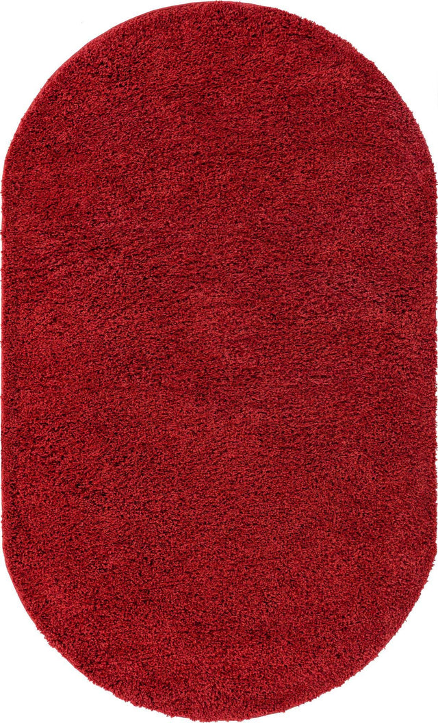 Cherry Red 5' x 8' Everyday Shag Oval Area Rug Thick Soft Touch Fluffy & Plush Shaggy Pile 100% Polypropylene With Cotton Backing Durable Carpet for Sale at Rug Engine