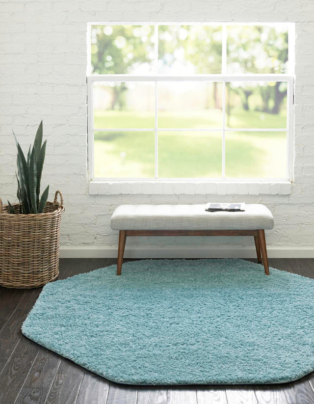 Turquoise 4' x 4' Everyday Shag Octagon Area Rug Thick Soft Touch Fluffy & Plush Shaggy Pile 100% Polypropylene With Cotton Backing Durable Carpet for Sale at Rug Engine