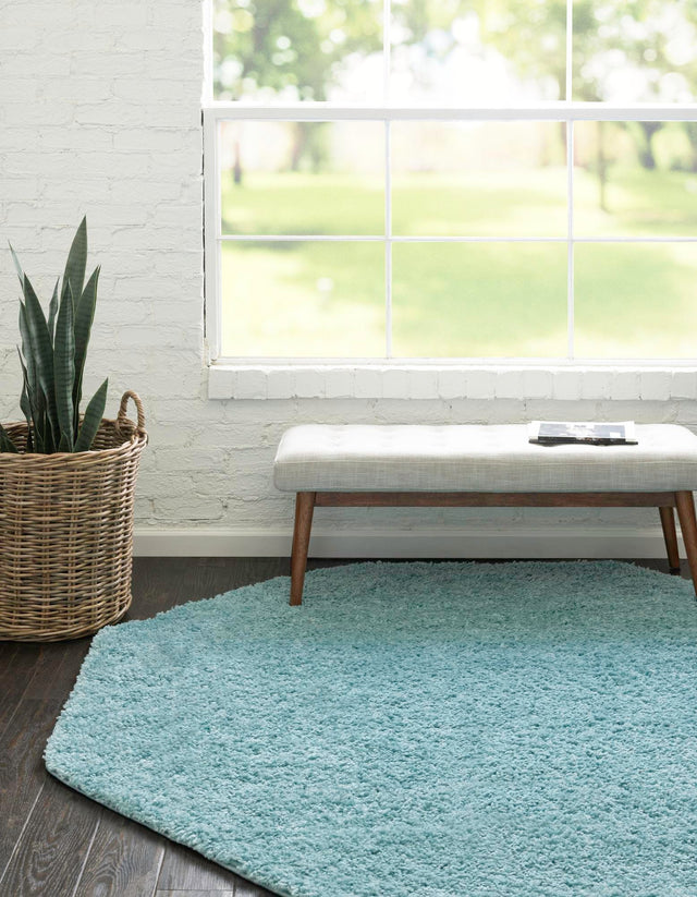 Turquoise 6' x 6' Everyday Shag Octagon Area Rug Thick Soft Touch Fluffy & Plush Shaggy Pile 100% Polypropylene With Cotton Backing Durable Carpet for Sale at Rug Engine