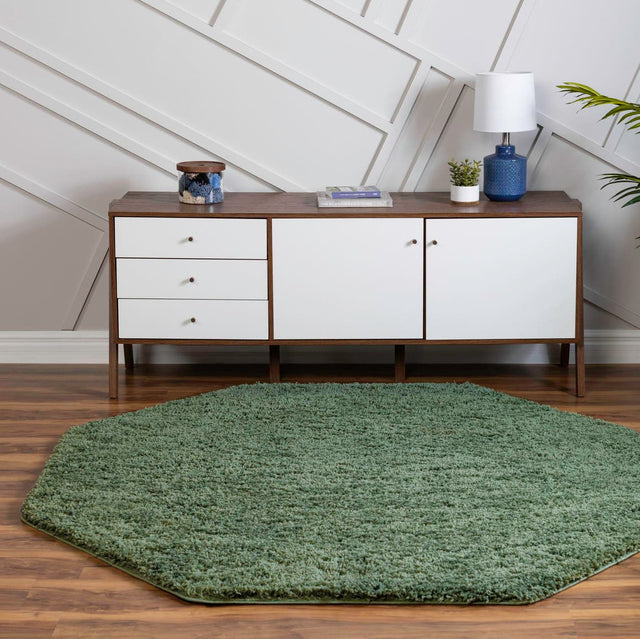 Green 6' x 6' Everyday Shag Octagon Area Rug Thick Soft Touch Fluffy & Plush Shaggy Pile 100% Polypropylene With Cotton Backing Durable Carpet for Sale at Rug Engine