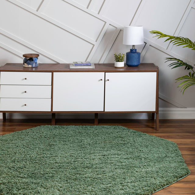 Green 4' x 4' Everyday Shag Octagon Area Rug Thick Soft Touch Fluffy & Plush Shaggy Pile 100% Polypropylene With Cotton Backing Durable Carpet for Sale at Rug Engine