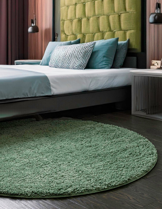 Green 7' 10 x 7' 10 Everyday Shag Round Area Rug Thick Soft Touch Fluffy & Plush Shaggy Pile 100% Polypropylene With Cotton Backing Durable Carpet for Sale at Rug Engine