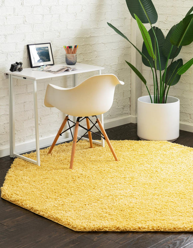 Yellow 4' x 4' Everyday Shag Octagon Area Rug Thick Soft Touch Fluffy & Plush Shaggy Pile 100% Polypropylene With Cotton Backing Durable Carpet for Sale at Rug Engine