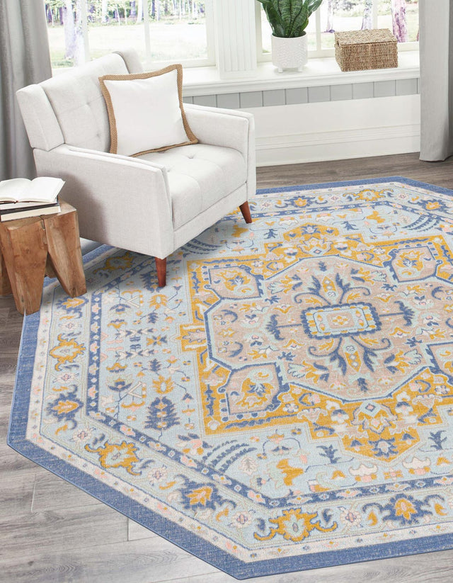 Sky blue 7' x 7' Whitney Octagon Area Rug