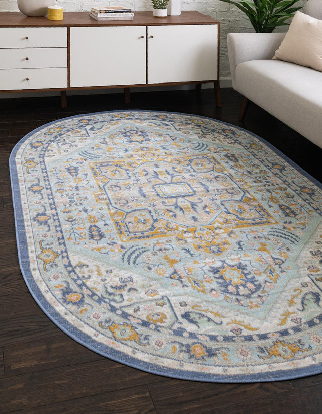 Sky blue 3' x 5' 3 Whitney Oval Area Rug Classic Vintage Distressed Look Traditional Persian Inspired Carpet for Home Decor for Sale at Rug Engine