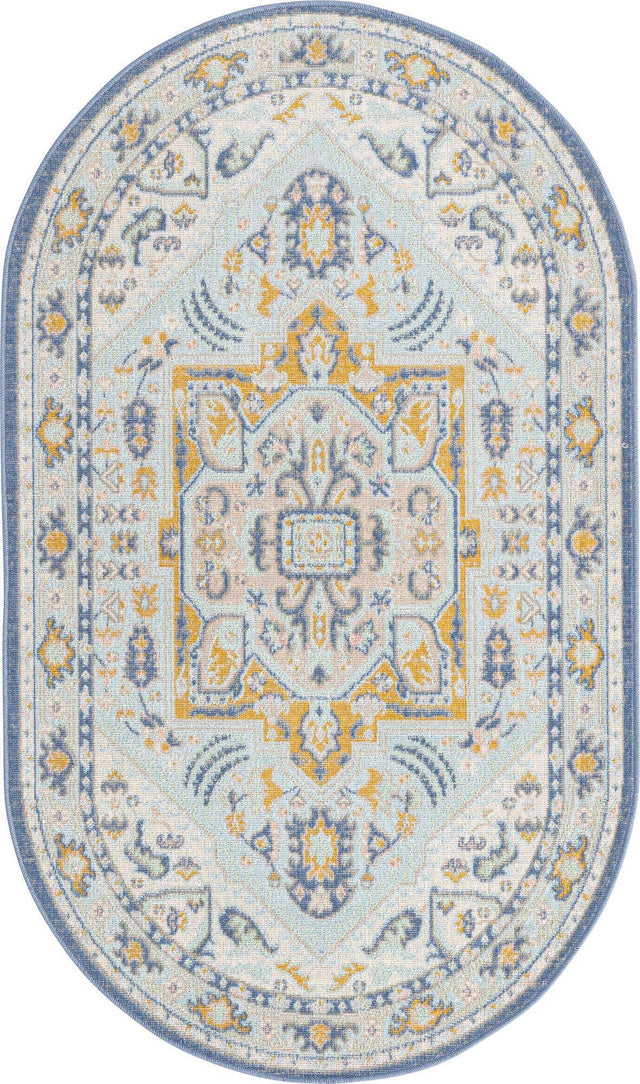 Sky blue 3' x 5' 3 Whitney Oval Area Rug Classic Vintage Distressed Look Traditional Persian Inspired Carpet for Home Decor for Sale at Rug Engine
