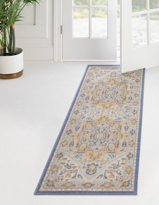 Sky blue 2' x 6' Whitney Runner Area Rug Classic Vintage Distressed Look Traditional Persian Inspired Carpet for Home Decor for Sale at Rug Engine