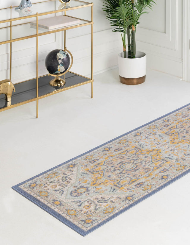 Sky blue 2' x 6' Whitney Runner Area Rug Classic Vintage Distressed Look Traditional Persian Inspired Carpet for Home Decor for Sale at Rug Engine