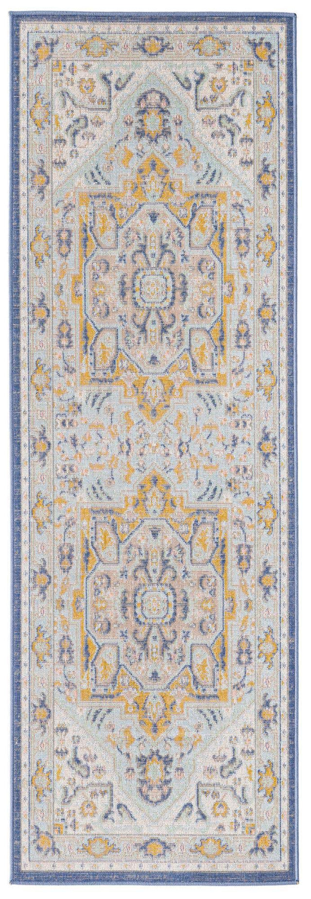 Sky blue 2' x 6' Whitney Runner Area Rug Classic Vintage Distressed Look Traditional Persian Inspired Carpet for Home Decor for Sale at Rug Engine