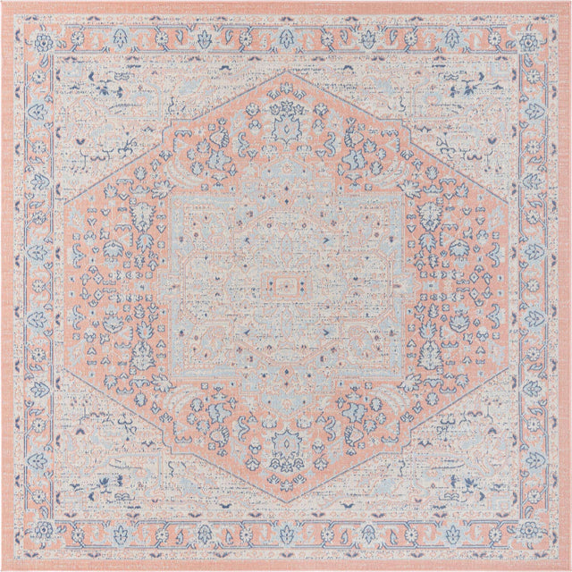 Powder Pink 8' x 8' Whitney Square Area Rug Classic Vintage Distressed Look Traditional Persian Inspired Carpet for Home Decor for Sale at Rug Engine