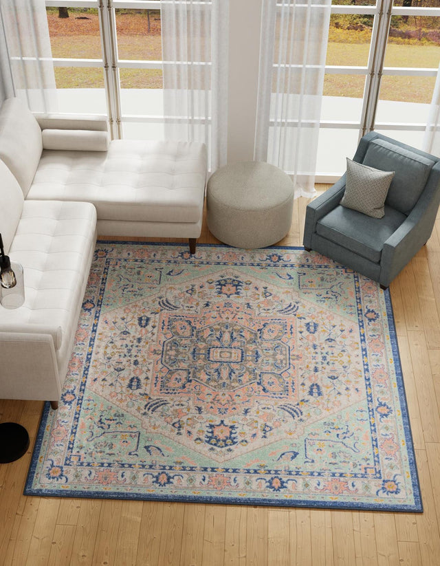Multicolor 8' x 8' Whitney Square Area Rug Classic Vintage Distressed Look Traditional Persian Inspired Carpet for Home Decor for Sale at Rug Engine