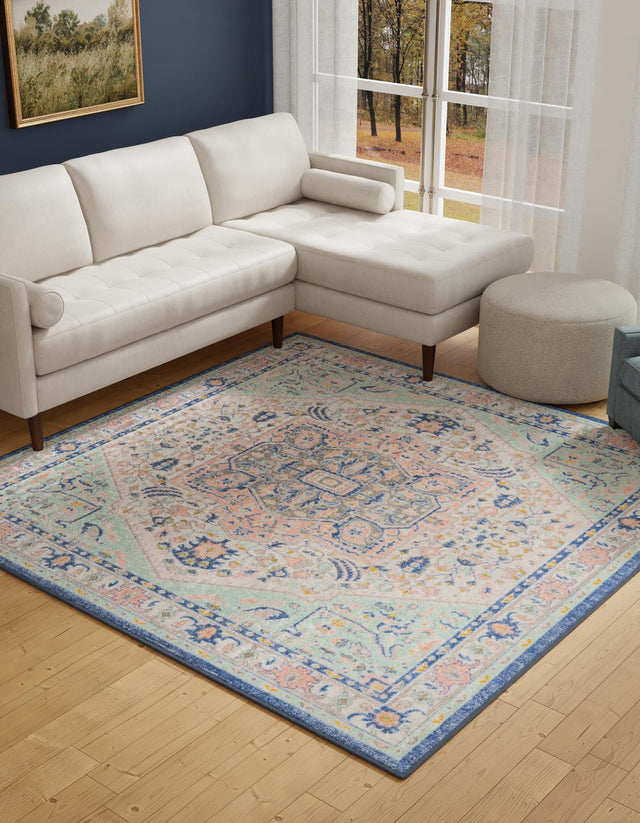 Multicolor 8' x 8' Whitney Square Area Rug Classic Vintage Distressed Look Traditional Persian Inspired Carpet for Home Decor for Sale at Rug Engine
