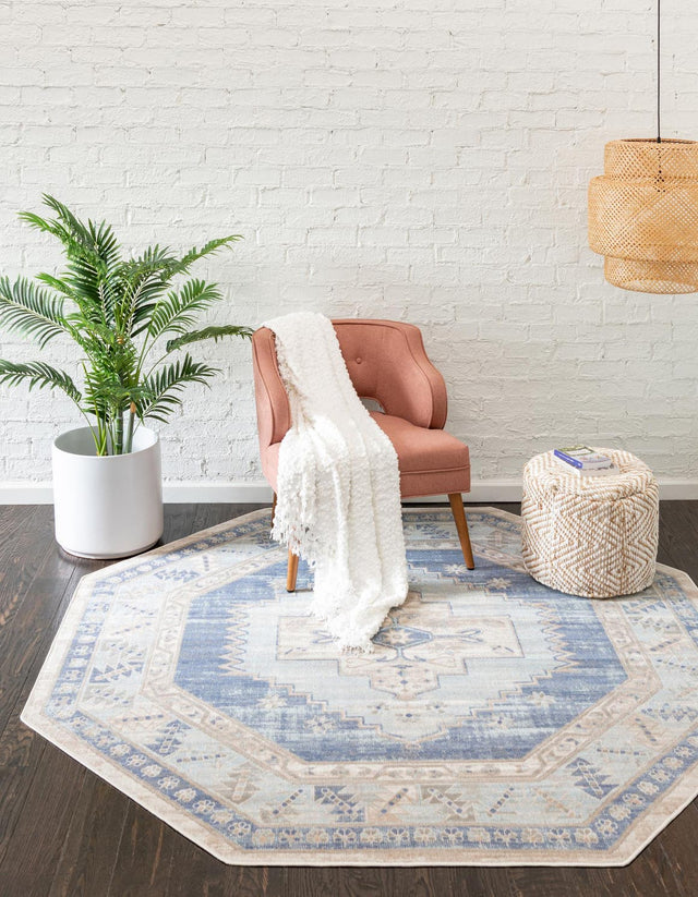 Sky blue 7' 10 x 7' 10 Whitney Octagon Area Rug