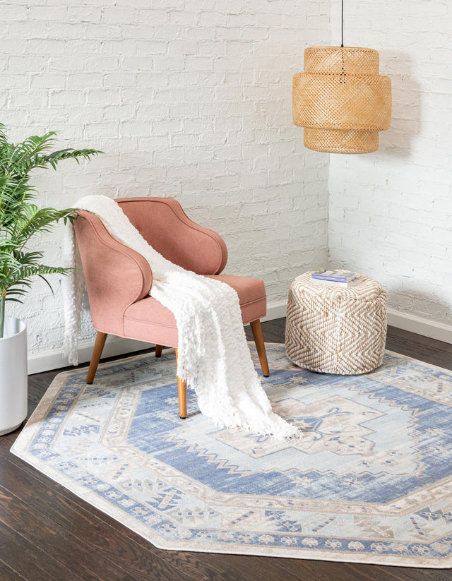 Sky blue 5' 3 x 5' 3 Whitney Octagon Area Rug