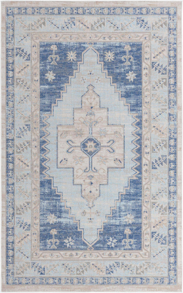 Sky blue 5' 3 x 8' Whitney Rectangle Area Rug Classic Vintage Distressed Look Traditional Persian Inspired Carpet for Home Decor for Sale at Rug Engine