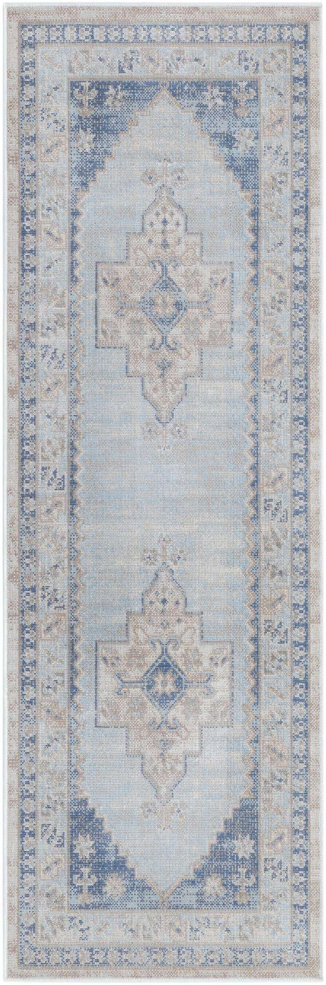 Sky blue 2' x 6' Whitney Runner Area Rug Classic Vintage Distressed Look Traditional Persian Inspired Carpet for Home Decor for Sale at Rug Engine