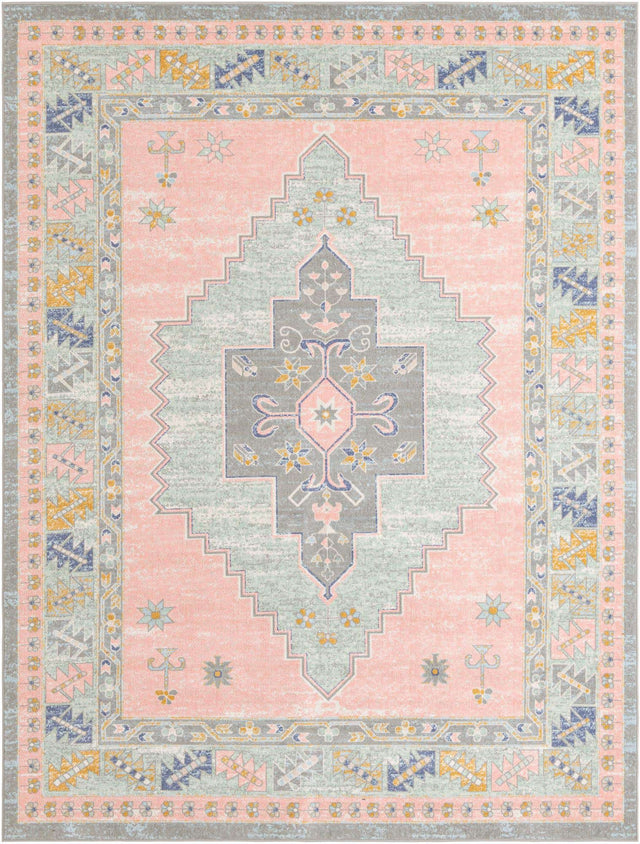 Pink 9' x 12' Whitney Rectangle Area Rug Classic Vintage Distressed Look Traditional Persian Inspired Carpet for Home Decor for Sale at Rug Engine