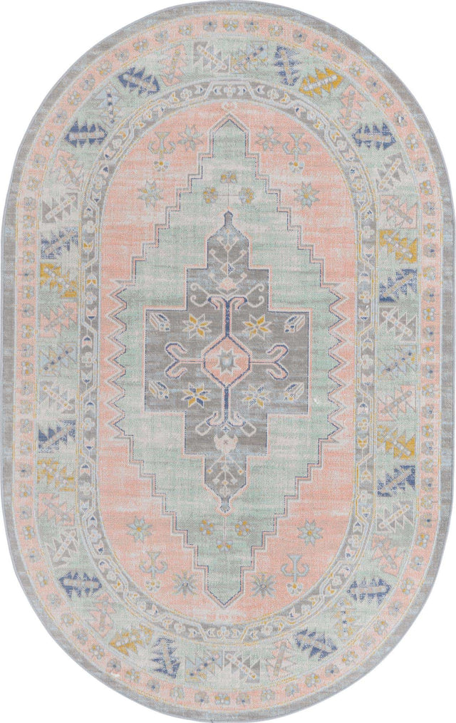 Pink 5' x 8' Whitney Oval Area Rug Classic Vintage Distressed Look Traditional Persian Inspired Carpet for Home Decor for Sale at Rug Engine