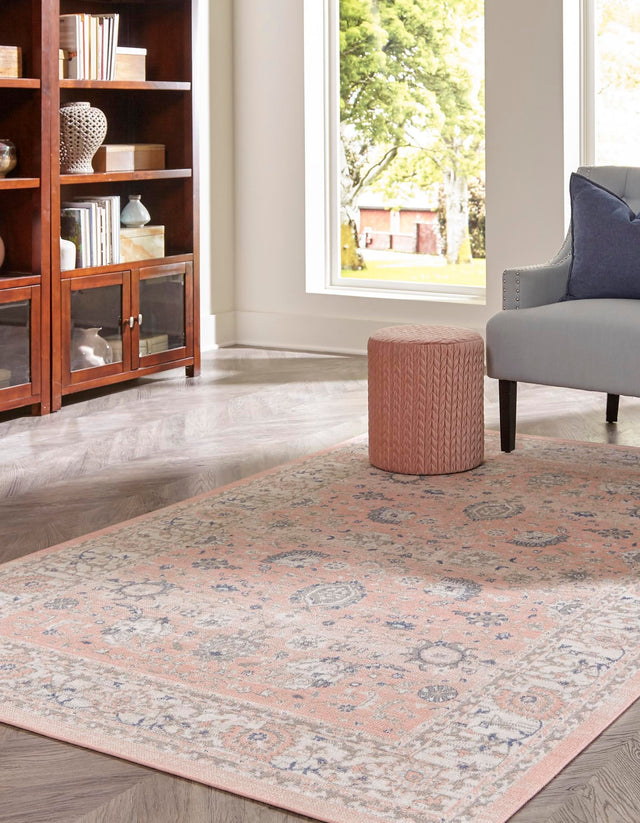 Powder Pink 8' x 10' Whitney Rectangle Area Rug Classic Vintage Distressed Look Traditional Persian Inspired Carpet for Home Decor for Sale at Rug Engine