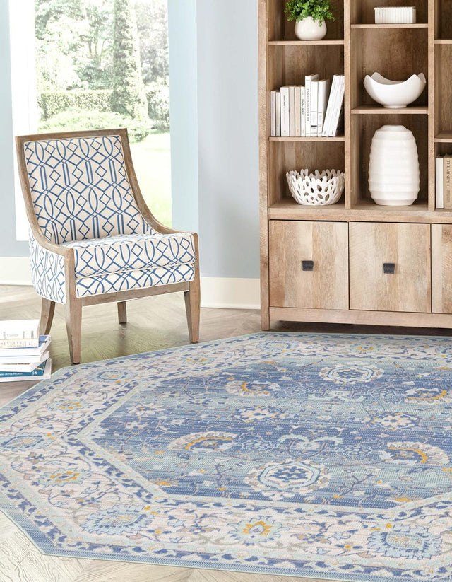 French Blue 7' x 7' Whitney Octagon Area Rug Classic Vintage Distressed Look Traditional Persian Inspired Carpet for Home Decor for Sale at Rug Engine
