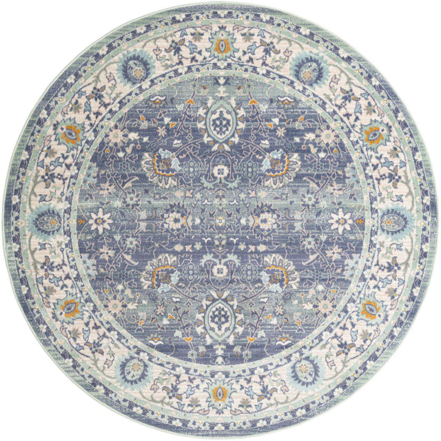 French Blue 7' 1 x 7' 1 Whitney Round Area Rug Classic Vintage Distressed Look Traditional Persian Inspired Carpet for Home Decor for Sale at Rug Engine