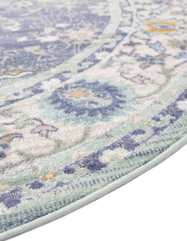 French Blue 7' 1 x 7' 1 Whitney Round Area Rug Classic Vintage Distressed Look Traditional Persian Inspired Carpet for Home Decor for Sale at Rug Engine