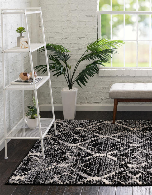 Black 4' x 6' Tucson Rectangle Area Rug 100% Polyester Unique Modern Carpet for Dining Rooms, Living Room, Bedrooms, Office Space for Sale at Rug Engine