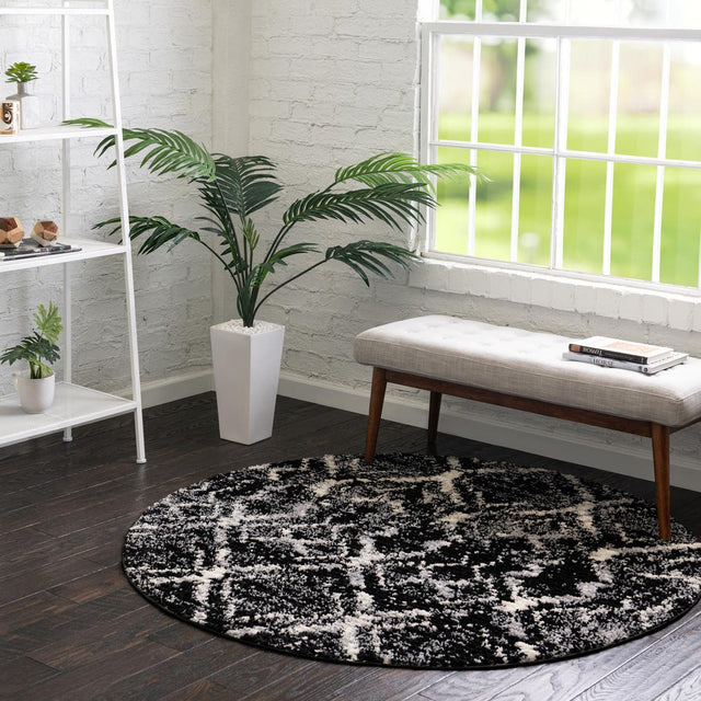 Black 5' x 5' Tucson Round Area Rug 100% Polyester Unique Modern Carpet for Dining Rooms, Living Room, Bedrooms, Office Space for Sale at Rug Engine
