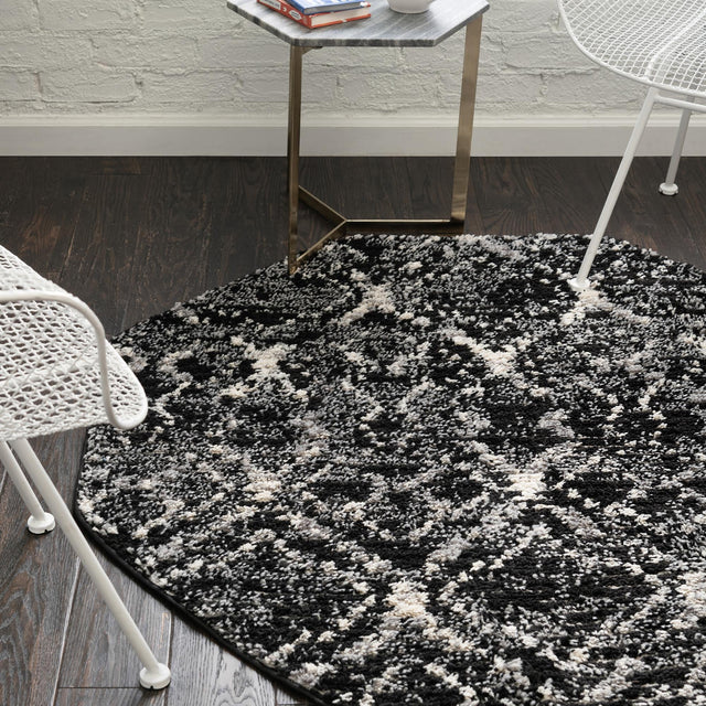 Black 7' x 7' Tucson Octagon Area Rug 100% Polyester Unique Modern Carpet for Dining Rooms, Living Room, Bedrooms, Office Space for Sale at Rug Engine