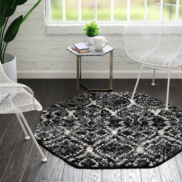 Black 7' x 7' Tucson Octagon Area Rug 100% Polyester Unique Modern Carpet for Dining Rooms, Living Room, Bedrooms, Office Space for Sale at Rug Engine