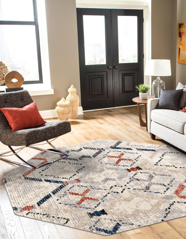 Multicolor 7' x 7' Tucson Octagon Area Rug 100% Polyester Unique Modern Carpet for Dining Rooms, Living Room, Bedrooms, Office Space for Sale at Rug Engine