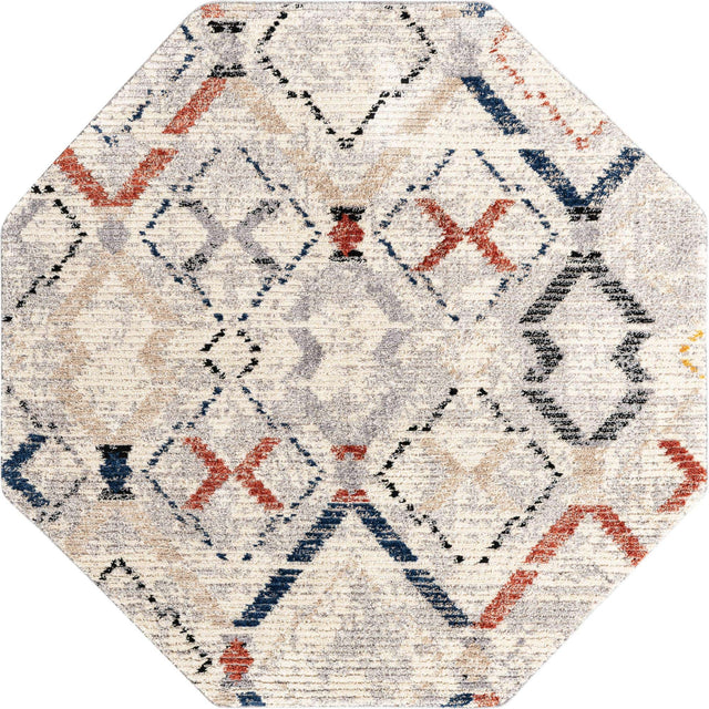 Multicolor 7' x 7' Tucson Octagon Area Rug 100% Polyester Unique Modern Carpet for Dining Rooms, Living Room, Bedrooms, Office Space for Sale at Rug Engine