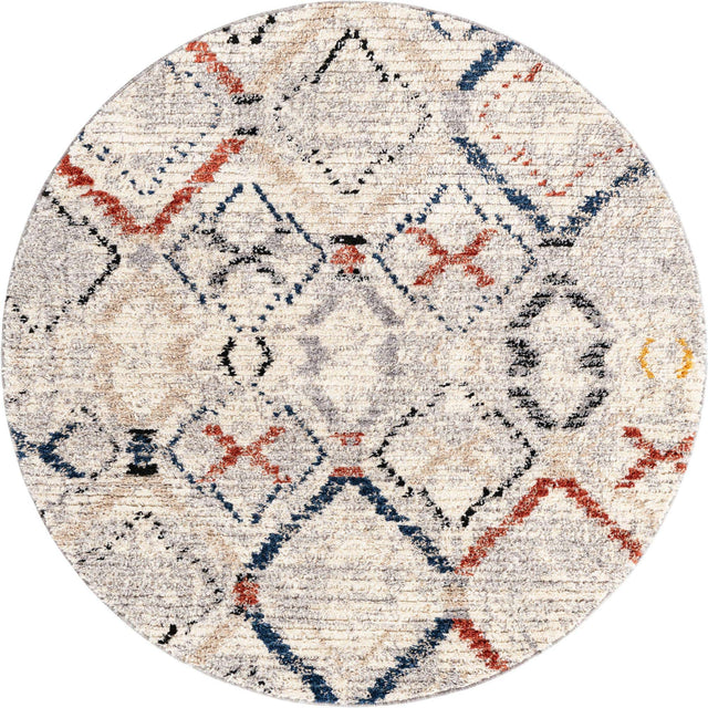Multicolor 3' x 3' Tucson Round Area Rug 100% Polyester Unique Modern Carpet for Dining Rooms, Living Room, Bedrooms, Office Space for Sale at Rug Engine