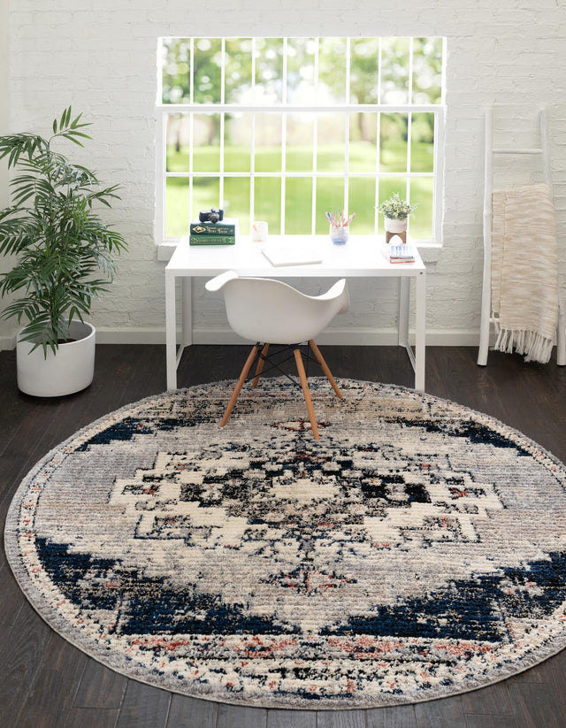 Gray 3' x 3' Tucson Round Area Rug 100% Polyester Unique Modern Carpet for Dining Rooms, Living Room, Bedrooms, Office Space for Sale at Rug Engine