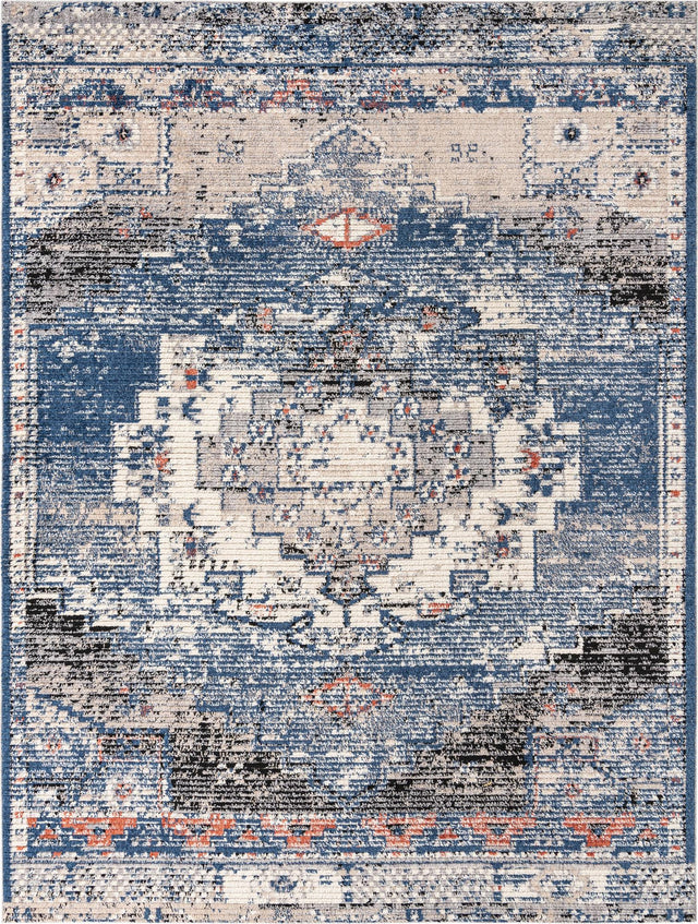 Blue 9' x 12' Tucson Rectangle Area Rug 100% Polyester Unique Modern Carpet for Dining Rooms, Living Room, Bedrooms, Office Space for Sale at Rug Engine
