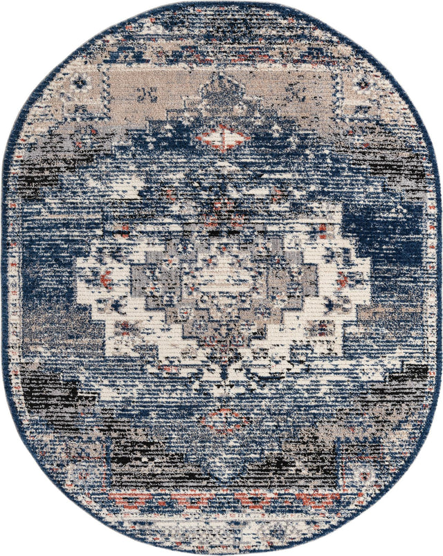 Blue 8' x 10' Tucson Oval Area Rug 100% Polyester Unique Modern Carpet for Dining Rooms, Living Room, Bedrooms, Office Space for Sale at Rug Engine