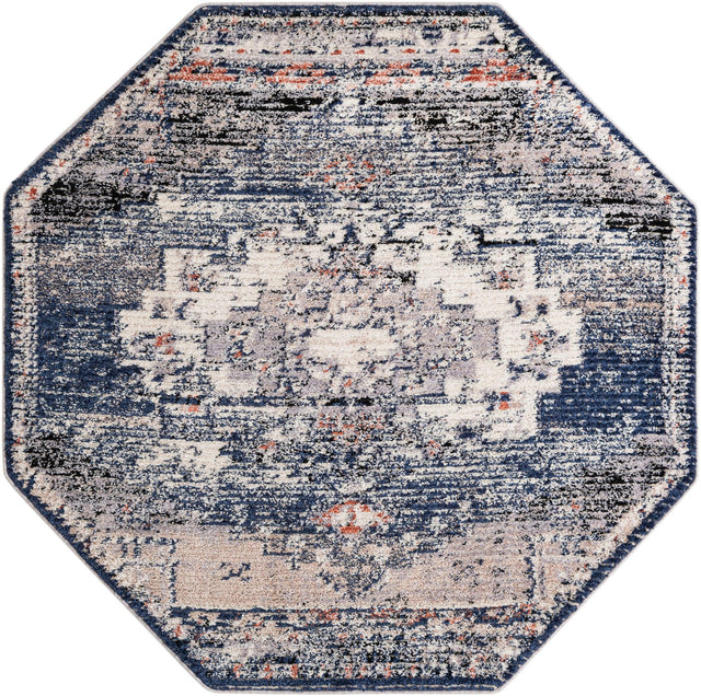 Blue 7' x 7' Tucson Octagon Area Rug 100% Polyester Unique Modern Carpet for Dining Rooms, Living Room, Bedrooms, Office Space for Sale at Rug Engine