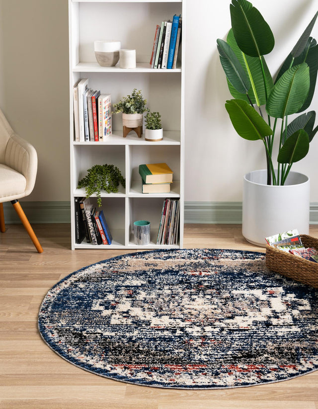 Blue 5' x 5' Tucson Round Area Rug 100% Polyester Unique Modern Carpet for Dining Rooms, Living Room, Bedrooms, Office Space for Sale at Rug Engine