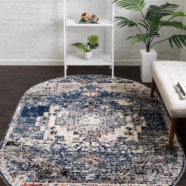Blue 4' x 6' Tucson Oval Area Rug 100% Polyester Unique Modern Carpet for Dining Rooms, Living Room, Bedrooms, Office Space for Sale at Rug Engine