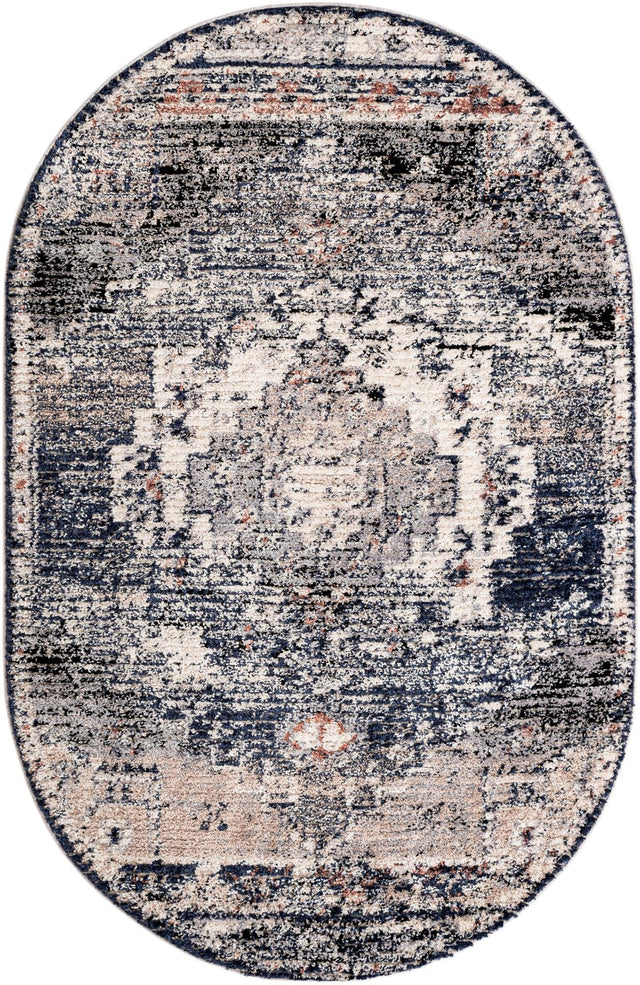 Blue 5' x 8' Tucson Oval Area Rug 100% Polyester Unique Modern Carpet for Dining Rooms, Living Room, Bedrooms, Office Space for Sale at Rug Engine