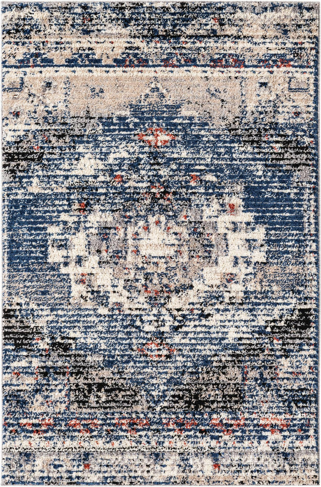 Blue 4' x 6' Tucson Rectangle Area Rug 100% Polyester Unique Modern Carpet for Dining Rooms, Living Room, Bedrooms, Office Space for Sale at Rug Engine
