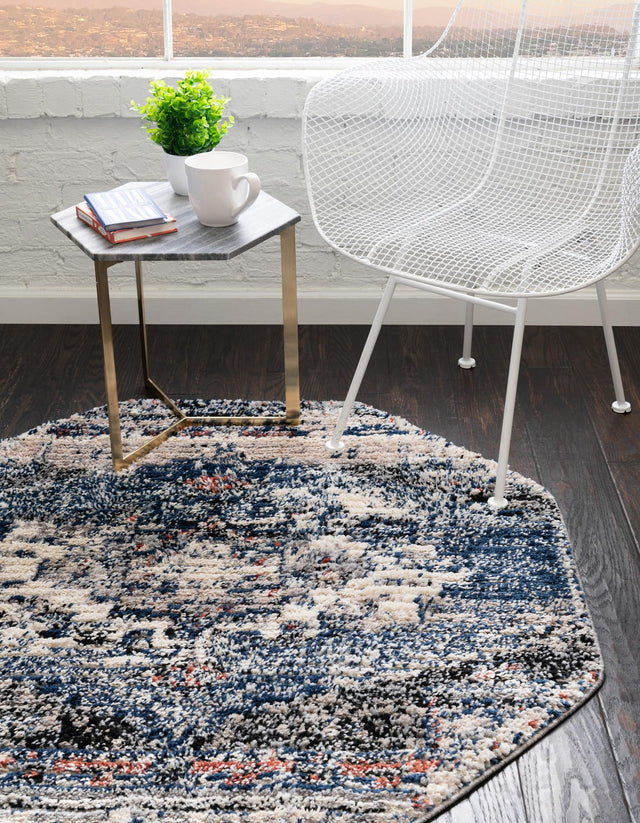 Blue 4' x 4' Tucson Octagon Area Rug 100% Polyester Unique Modern Carpet for Dining Rooms, Living Room, Bedrooms, Office Space for Sale at Rug Engine