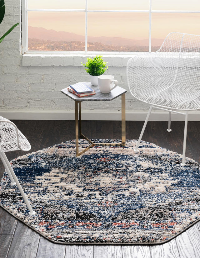 Blue 7' x 7' Tucson Octagon Area Rug 100% Polyester Unique Modern Carpet for Dining Rooms, Living Room, Bedrooms, Office Space for Sale at Rug Engine