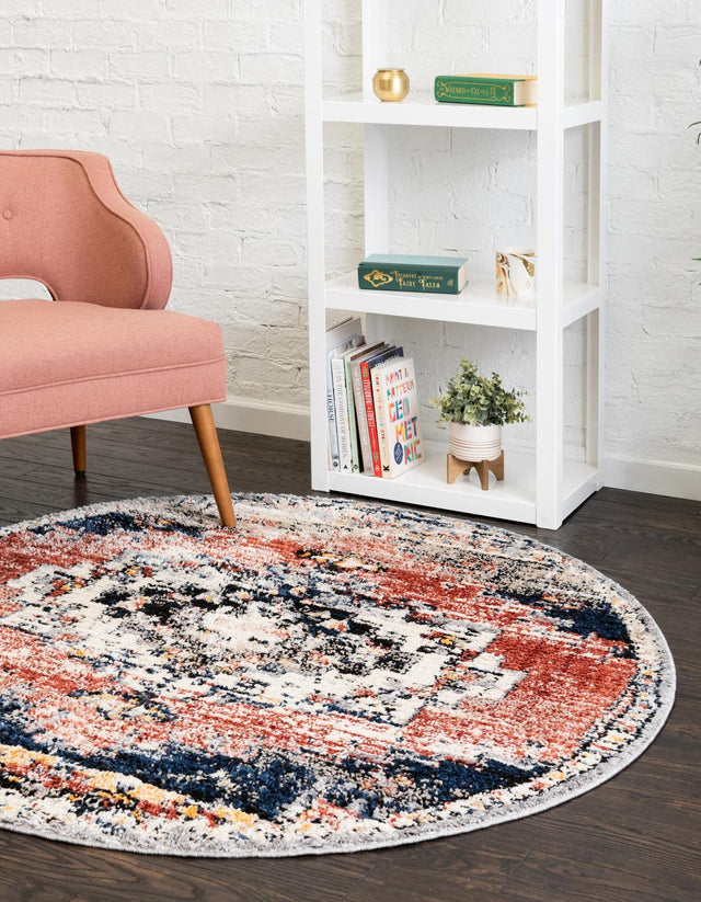 Rust Red 7' x 7' Tucson Round Area Rug 100% Polyester Unique Modern Carpet for Dining Rooms, Living Room, Bedrooms, Office Space for Sale at Rug Engine