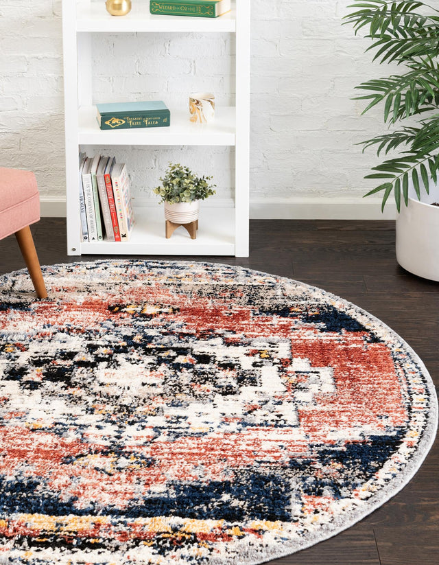 Rust Red 3' x 3' Tucson Round Area Rug 100% Polyester Unique Modern Carpet for Dining Rooms, Living Room, Bedrooms, Office Space for Sale at Rug Engine
