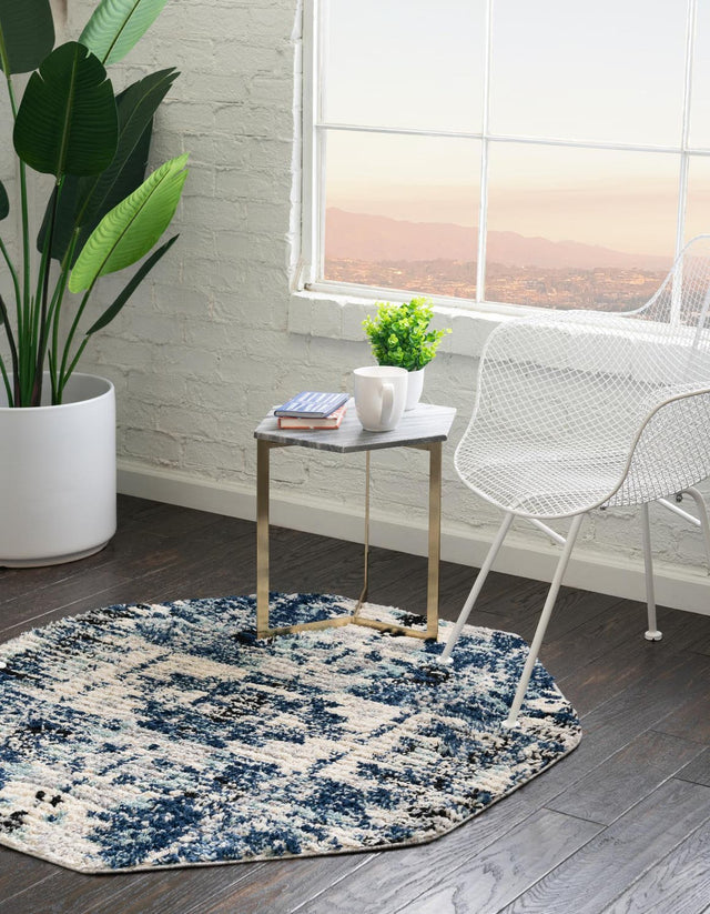 Blue 7' x 7' Tucson Octagon Area Rug 100% Polyester Unique Modern Carpet for Dining Rooms, Living Room, Bedrooms, Office Space for Sale at Rug Engine