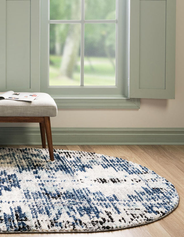 Blue 4' x 6' Tucson Oval Area Rug 100% Polyester Unique Modern Carpet for Dining Rooms, Living Room, Bedrooms, Office Space for Sale at Rug Engine