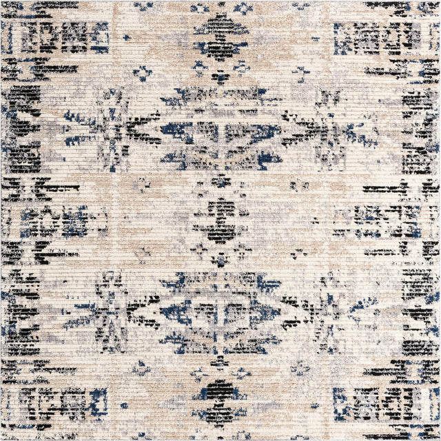 Ivory 8' x 8' Tucson Square Area Rug 100% Polyester Unique Modern Carpet for Dining Rooms, Living Room, Bedrooms, Office Space for Sale at Rug Engine