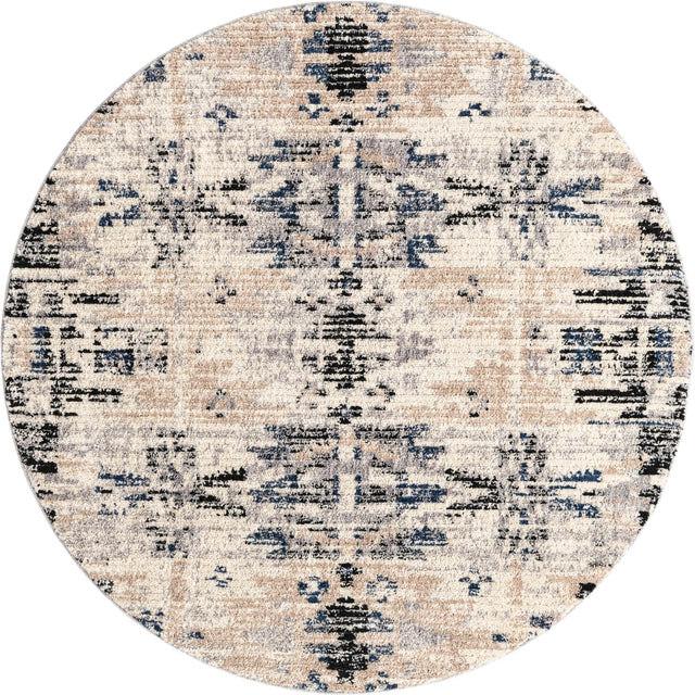 Ivory 7' x 7' Tucson Round Area Rug 100% Polyester Unique Modern Carpet for Dining Rooms, Living Room, Bedrooms, Office Space for Sale at Rug Engine